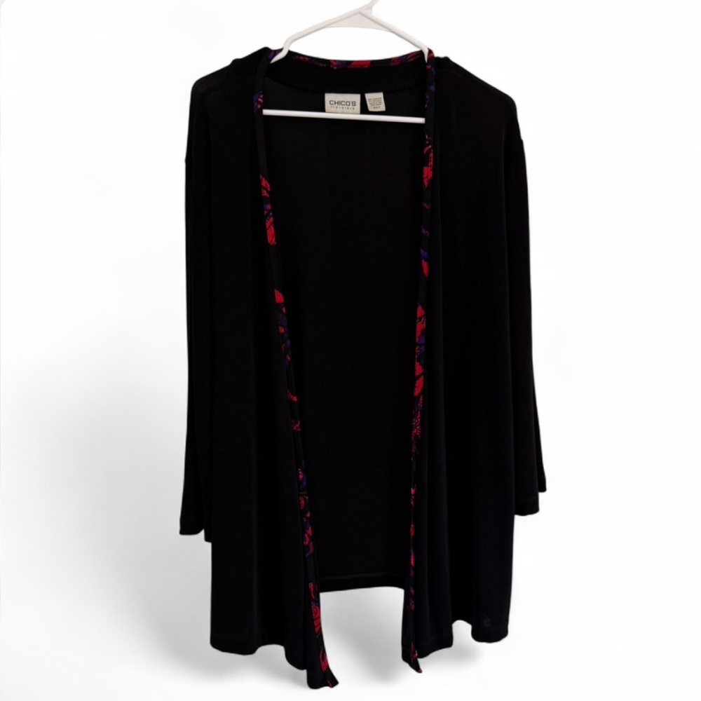 Chico’s Travelers Cardigan Sweater Size 2 Large Black Slinky Knit Button Cozy